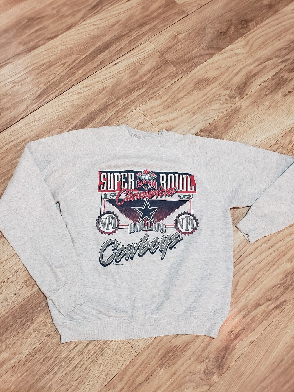 Vintage Dallas Cowboys Super Bowl XXV11 92-93 Women L Or Men Med Gray Sweatshirt